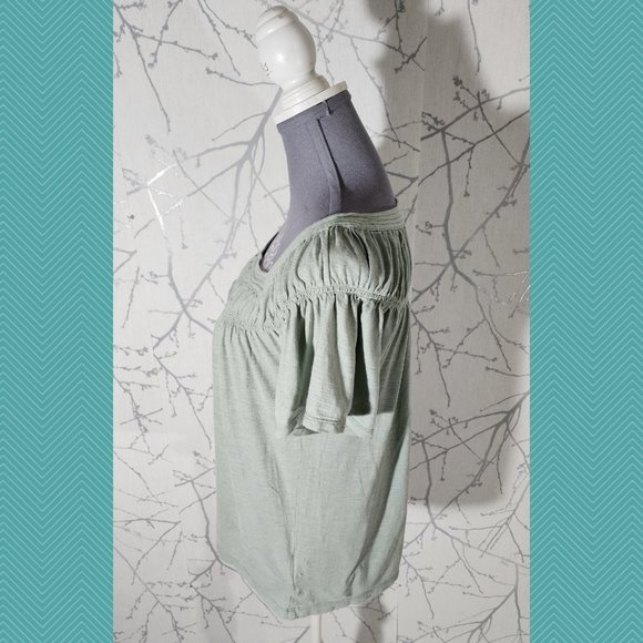 by Anthropologie Pastel Green Square Neck Ruched Tee - Picture 3 of 5